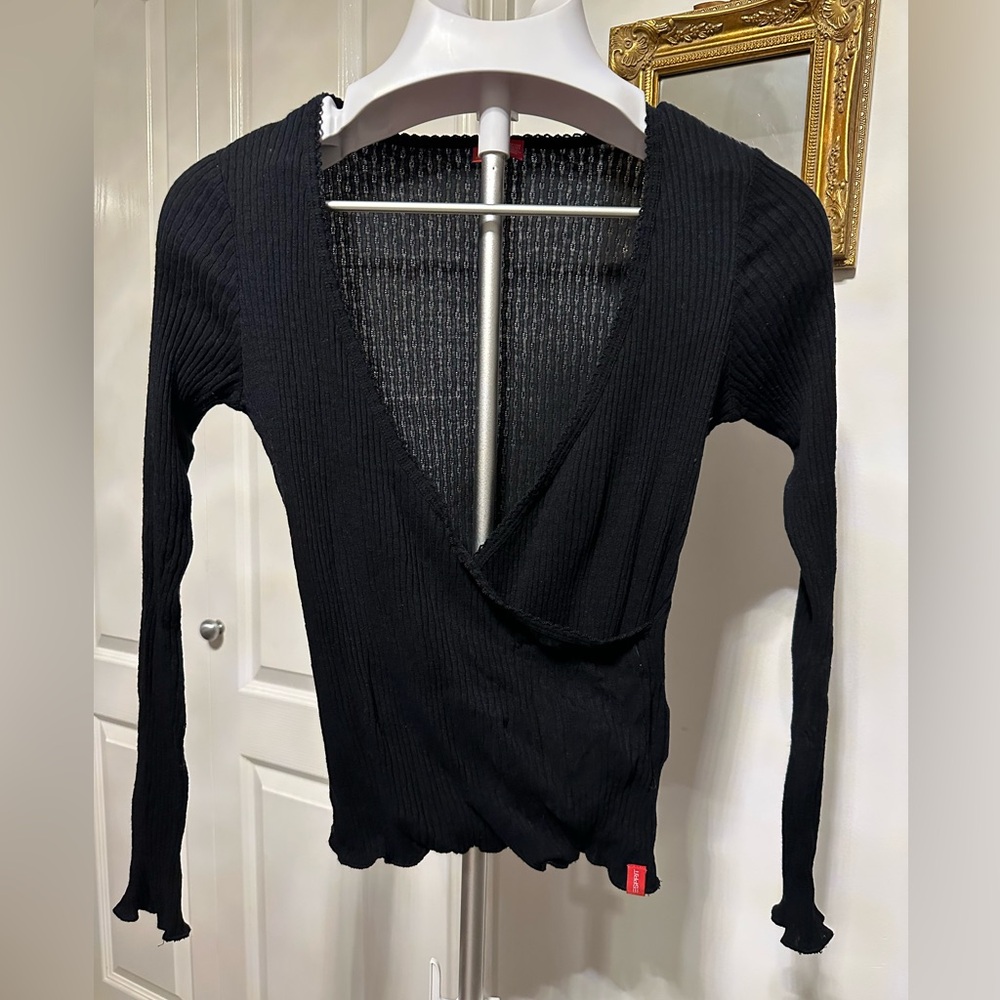 Esprit Black Ribbed V-Neck Dance Inspired Sweater, EUC